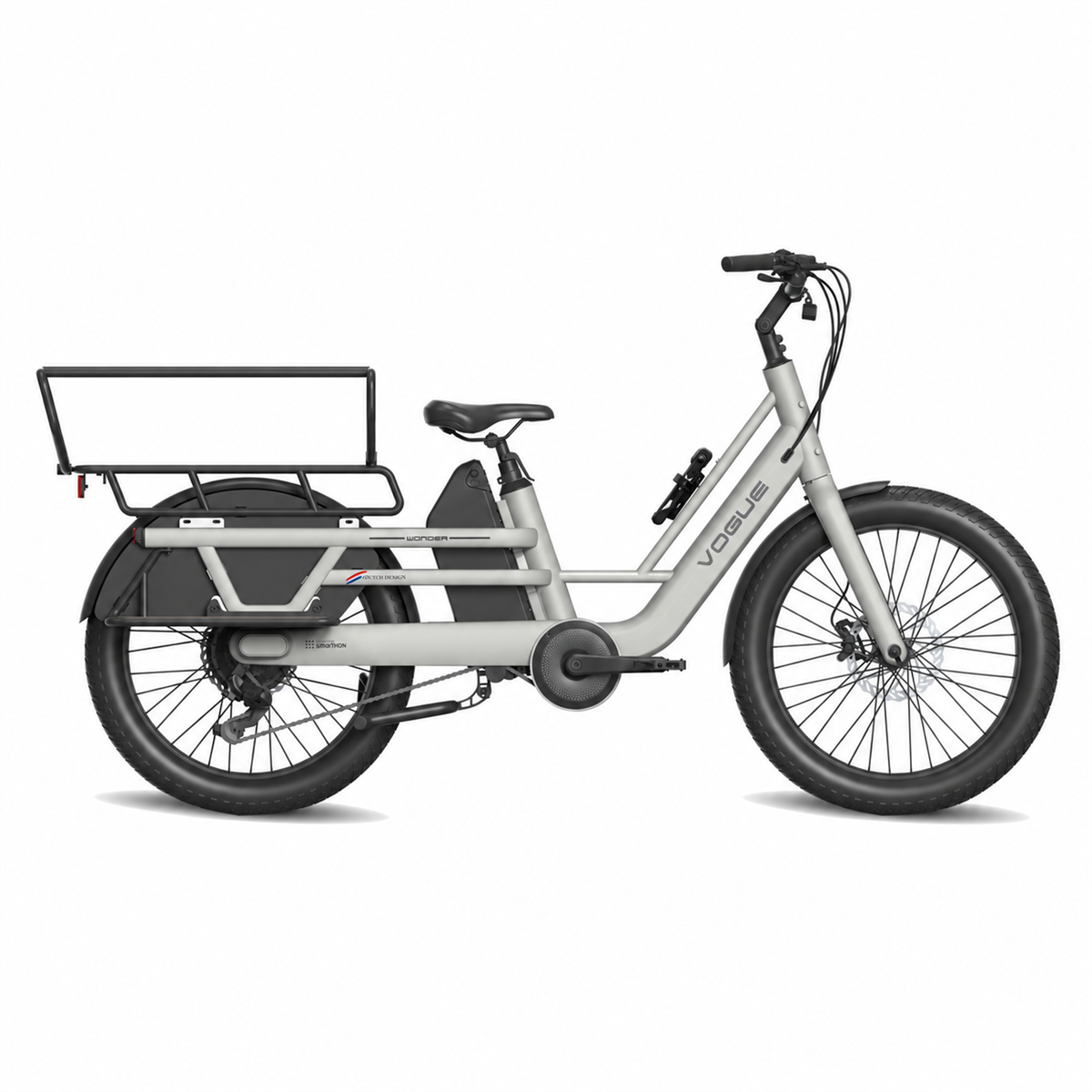Vogue Wonder Elektrische Longtail Fiets – 2 Kinderen – 960Wh – 65Nm – Hydraulische Remmen Matt Fashion Grey 